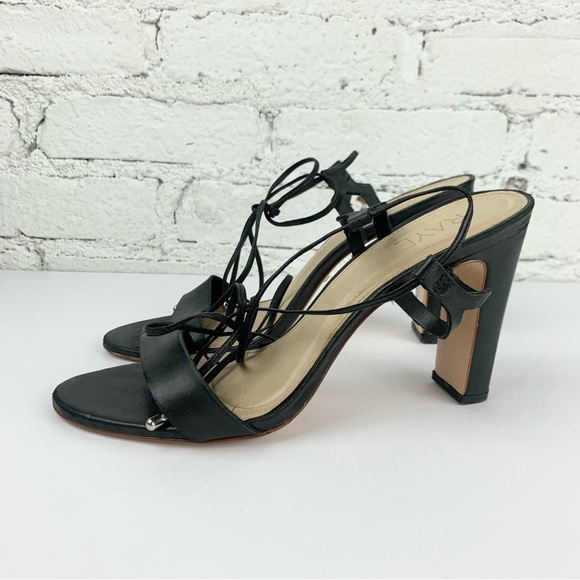 Raye Kendall Black Wrap Ankle Tie Lace Sandal Peep Heels Black Leather 10 - Picture 9 of 15